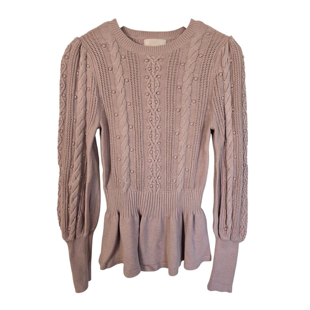 Rachel Parcell Dusty Pink Cable Knit Peplum Sweater Puff Sleeve Size M